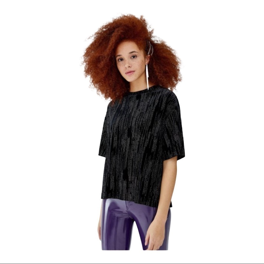 Pull and Bear Black Velour Blouse Size S